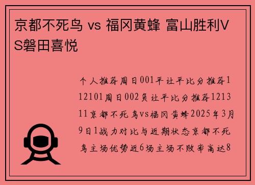 京都不死鸟 vs 福冈黄蜂 富山胜利VS磐田喜悦