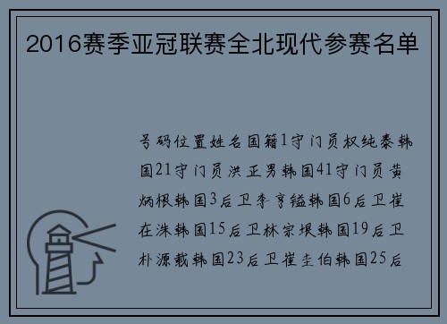 2016赛季亚冠联赛全北现代参赛名单