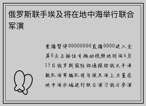 俄罗斯联手埃及将在地中海举行联合军演
